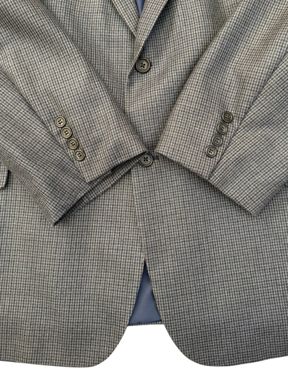 Lauren Ralph Lauren 56R Grey Blue Silk Wool Houndstooth Sport Coat Blazer Mexico